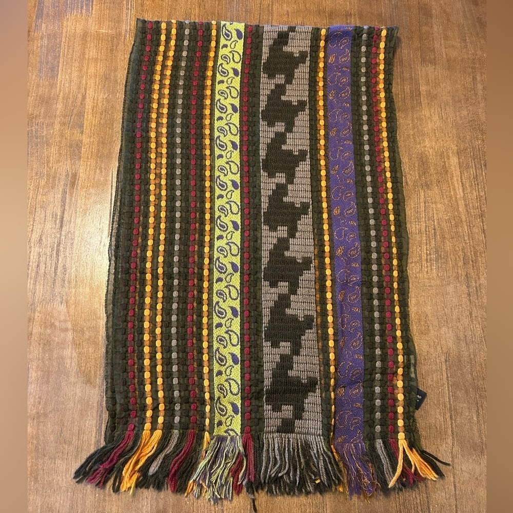 Etro Milano Multicolor Wool Scarf Paisley Stripes